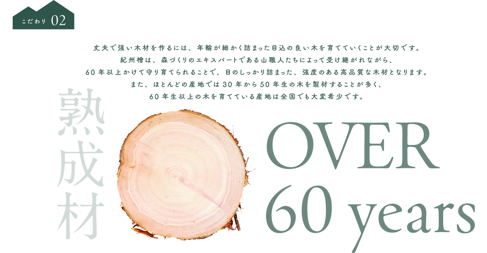 樹齢60年以上のひのきだけを使用